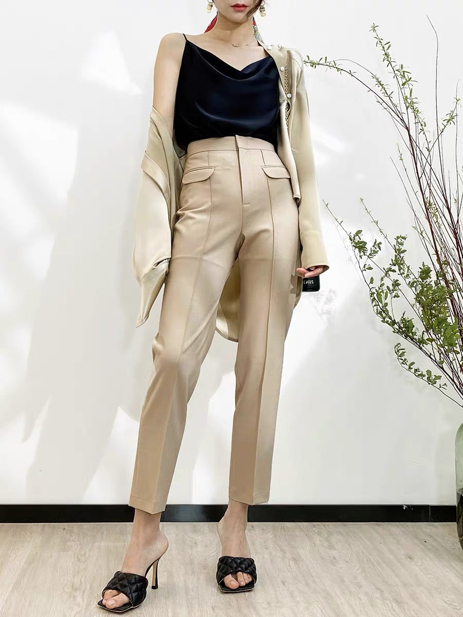 GUS2022 Godly slim suit pants women's high waist thin breathable cotton and linen texture slim legs ninth pants casual pants