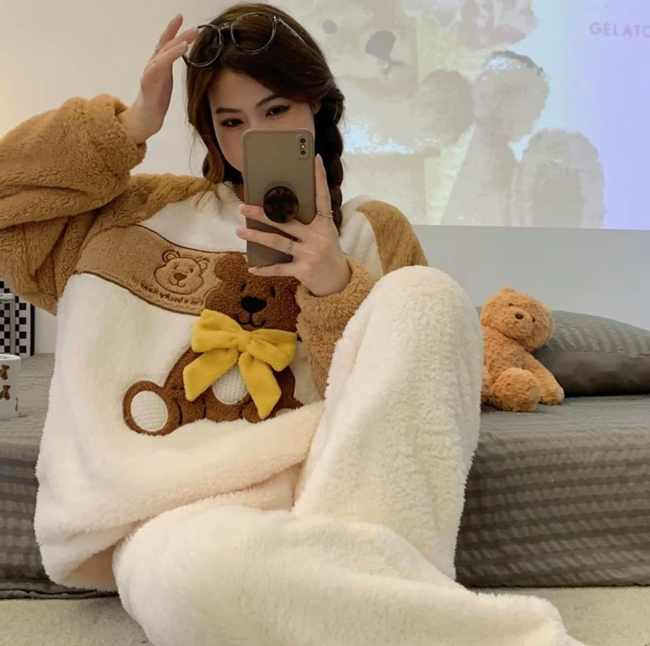 2022 new coral fleece pajamas women's autumn and winter thickened cute cartoon flannel home clothes casual suit winter