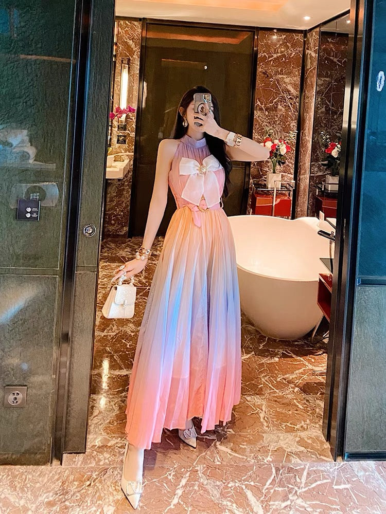 BETTER LS halter neck small fragrance long skirt long gradient fairy skirt super fairy forest summer dress