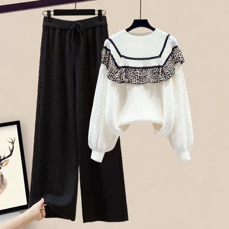 Winter ladies Xiaoxiang wind knitted sweater wide-leg pants temperament goddess Fan Gangfeng suit female foreign retro chic