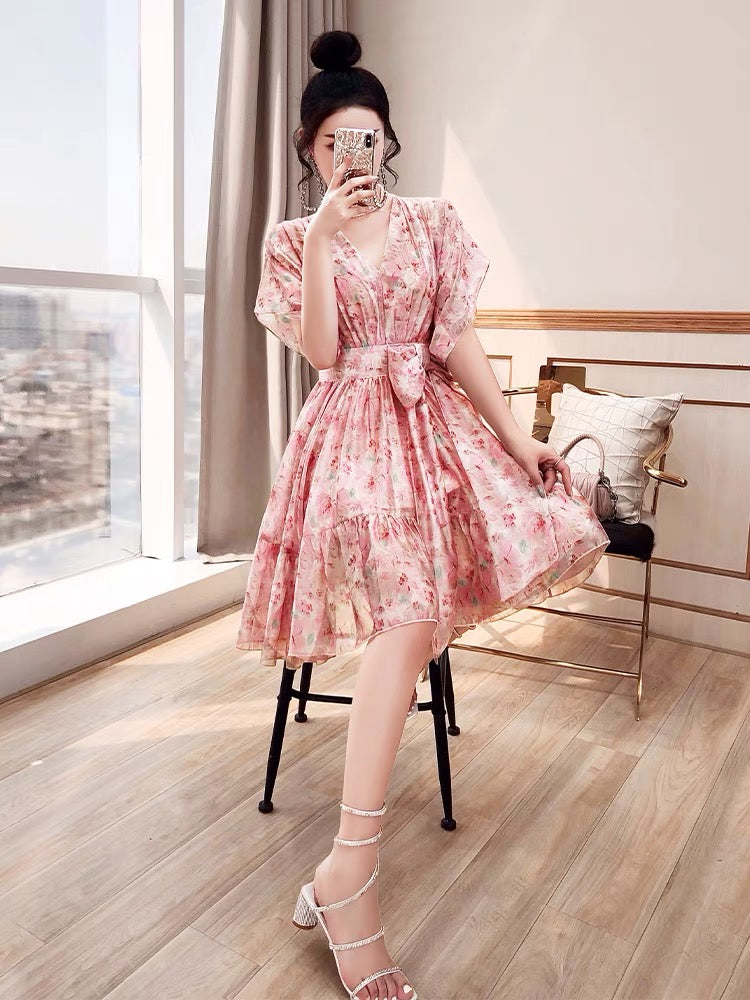 The skirt is gentle and small waist women's clothing 2022 new design sense age-reducing organza floral summer dress