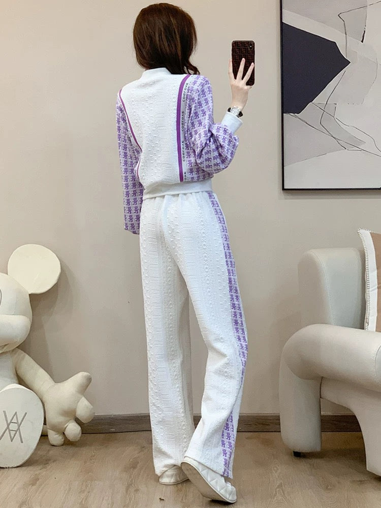Fashion Western-style casual sports suit women's autumn 2022 new waist design sense American sweater wide-leg two-piece set