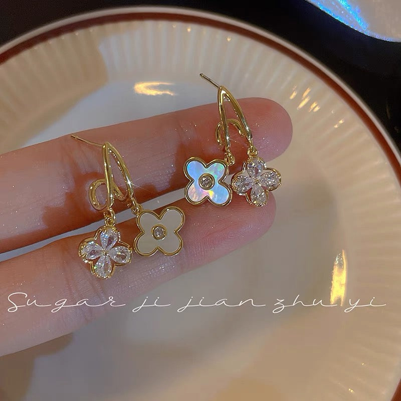 SUGAR super fairy flower shell earrings female summer temperament high-end zircon earrings 2022 new trendy style