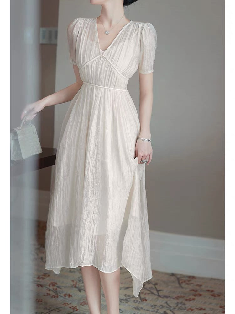 Temperament celebrity texture dress summer female 2022 new fairy skirt gentle waist mid-length skirt trendy