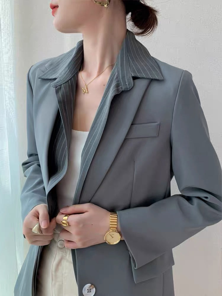 Senior drape gray temperament small suit jacket women's 2021 autumn new casual fashion professional ladies suit