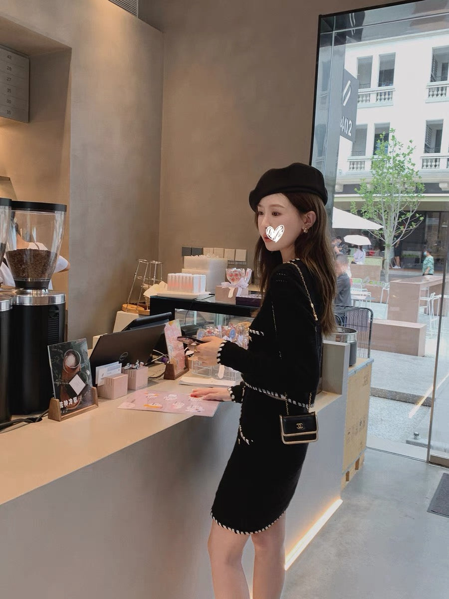 ASM ANNA Iceland White Mountain Tea ~ v-neck woven jacket + skirt small fragrance suit temperament lady
