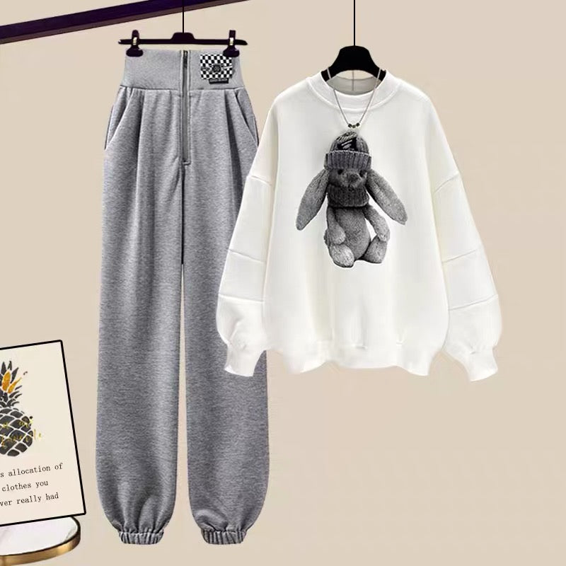 Autumn and winter sports style sweater and pants suit women's 2022 autumn women's new age-reducing small dress two-piece suit