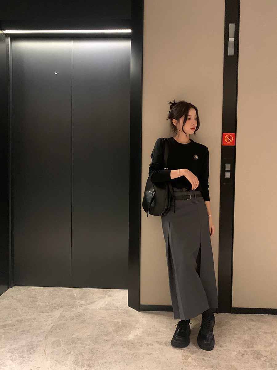 Xinbangbang suit skirt design sense niche spring slim high waist tooling long skirt gray a-line skirt female