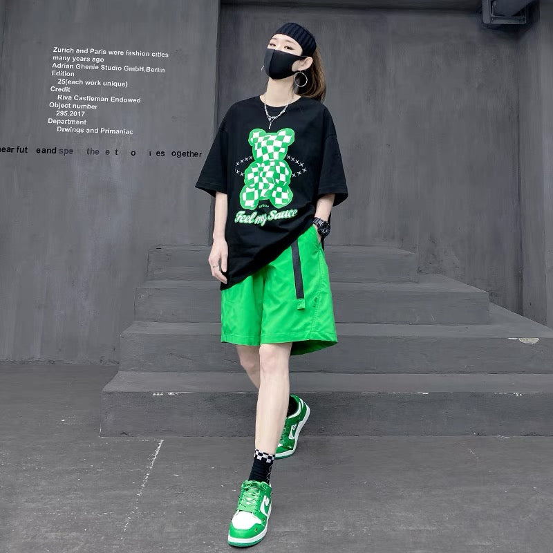 M's tide brand fried street sports suit female ins tide short-sleeved T-shirt with shorts two-piece set of cool style women's clothing