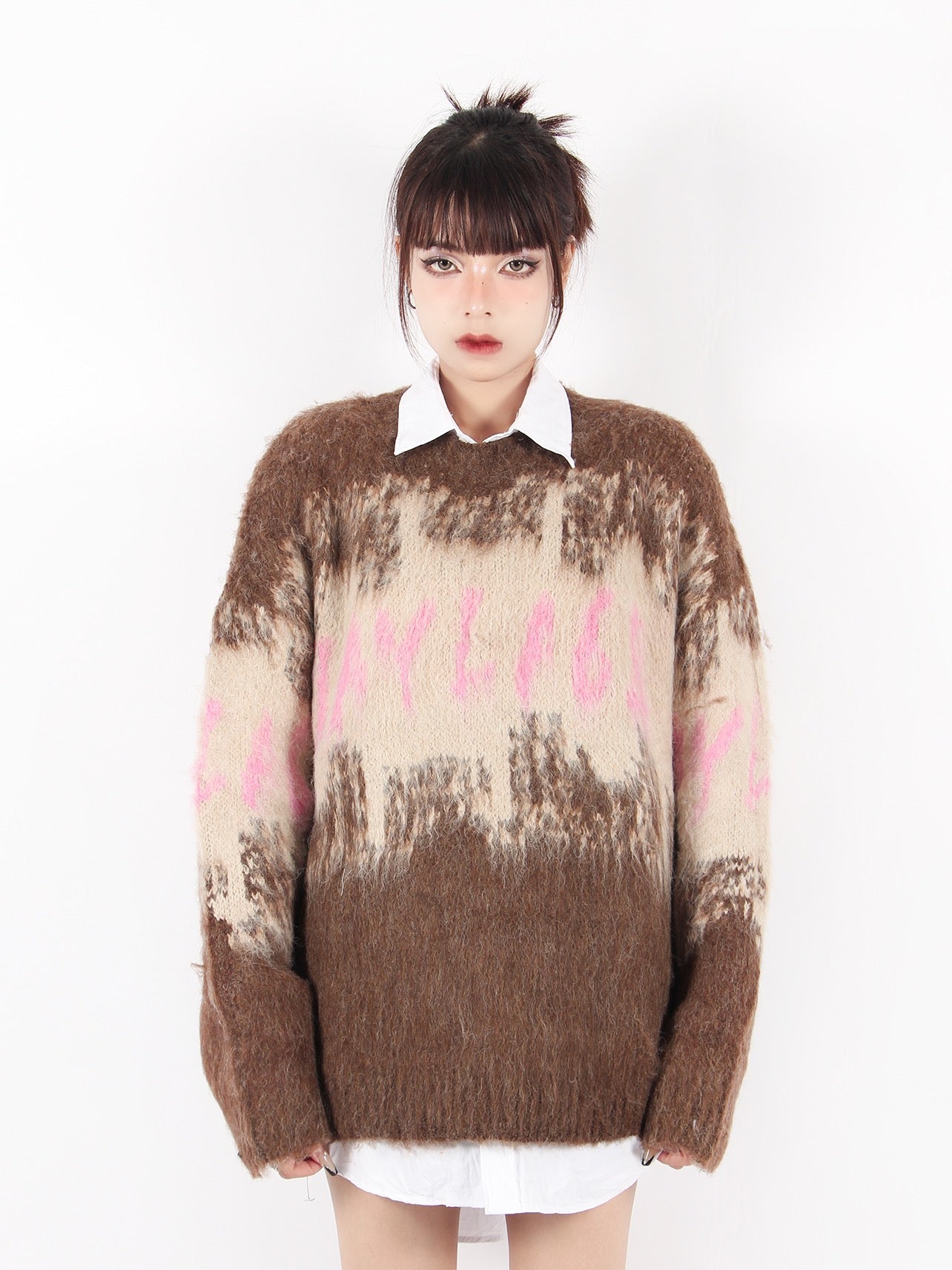 BIGGOLD American retro gradient color sweater female couple lazy wind sweater thickened casual autumn and winter tops