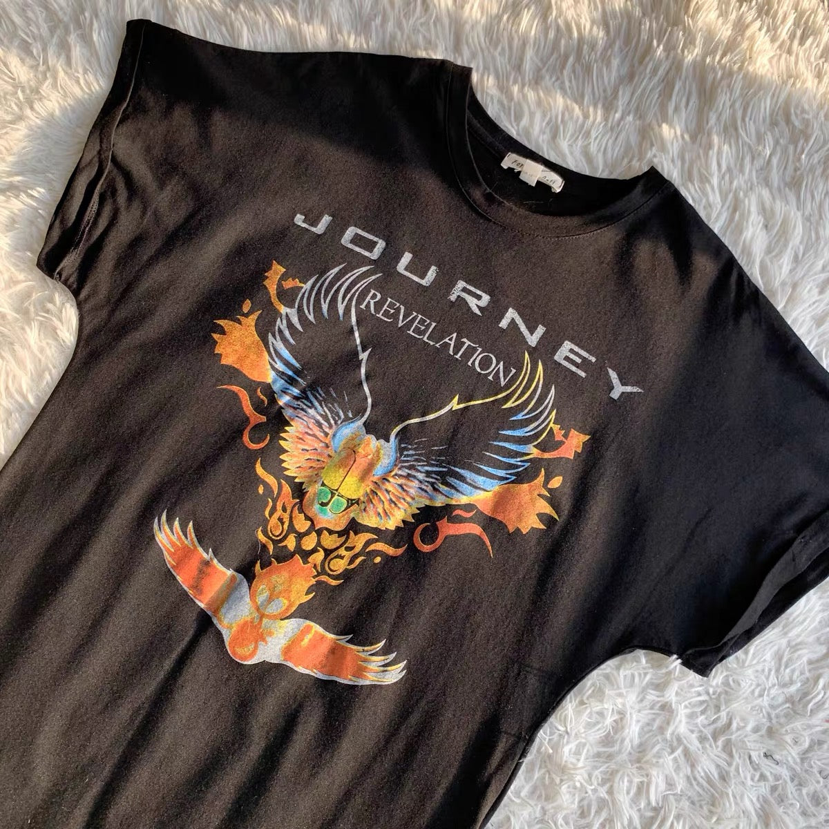 European and American retro old-fashioned street shooting totem printing mid-length over-the-knee loose cotton short-sleeved T-shirt skirt dress cool