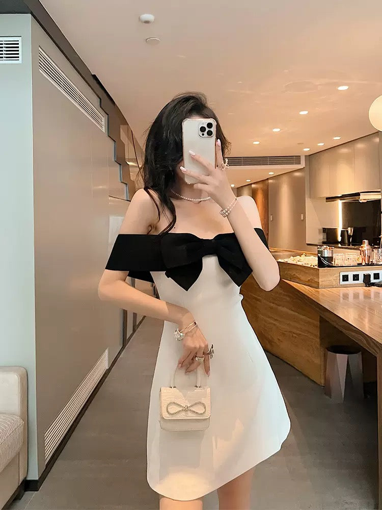 BETTER LS summer dress 2022 new high-end French bow one-shoulder small fragrance dress with waist