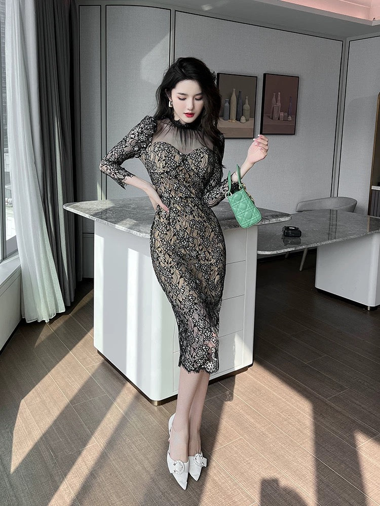 European station lace dress autumn 2022 new women's retro waist design Lee Nhi Boutique European station lace dress autumn 2022 new women's retro waist design Lee Nhi Boutique