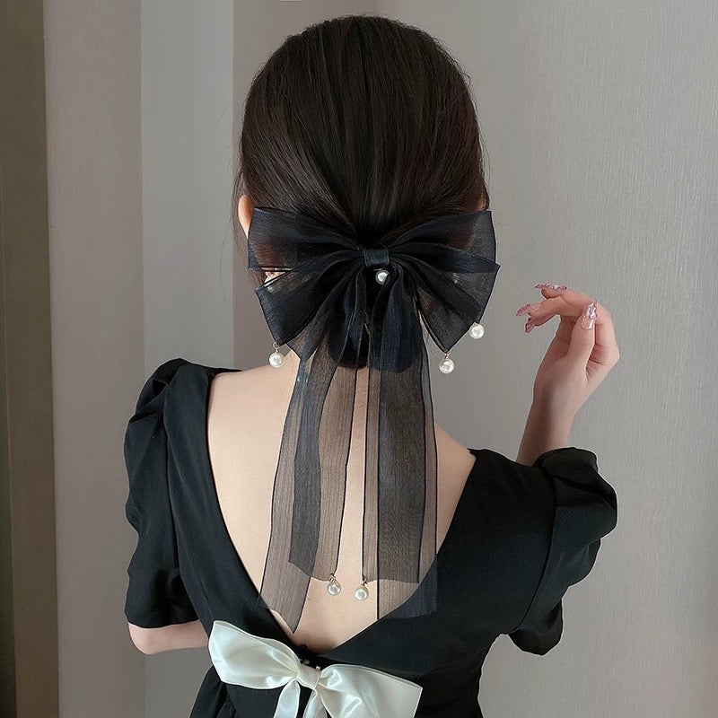 Bow headwear clip female summer temperament pearl shark clip large clip net red 2022 new hair clip
