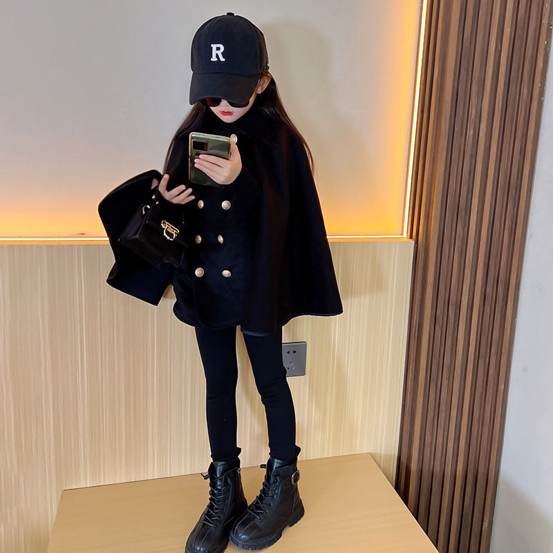 Girls woolen coat plus cotton coat windbreaker cloak 2022 new children's autumn and winter fashionable British style winter clothes