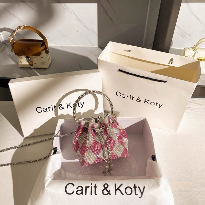 Carit Koty niche light luxury rhinestone bag female summer 2022 new trendy vegetable basket bucket bag chain portable