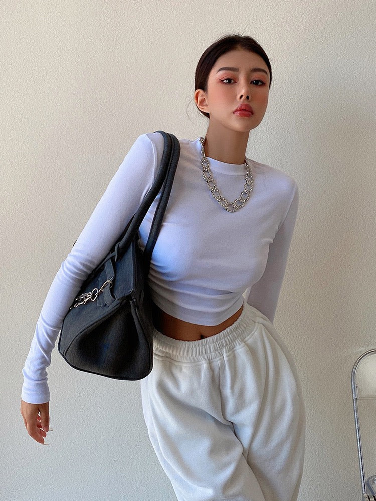 liviahome sweet and spicy European and American sexy backless tie T-shirt female fashionable unique bottoming long-sleeved top
