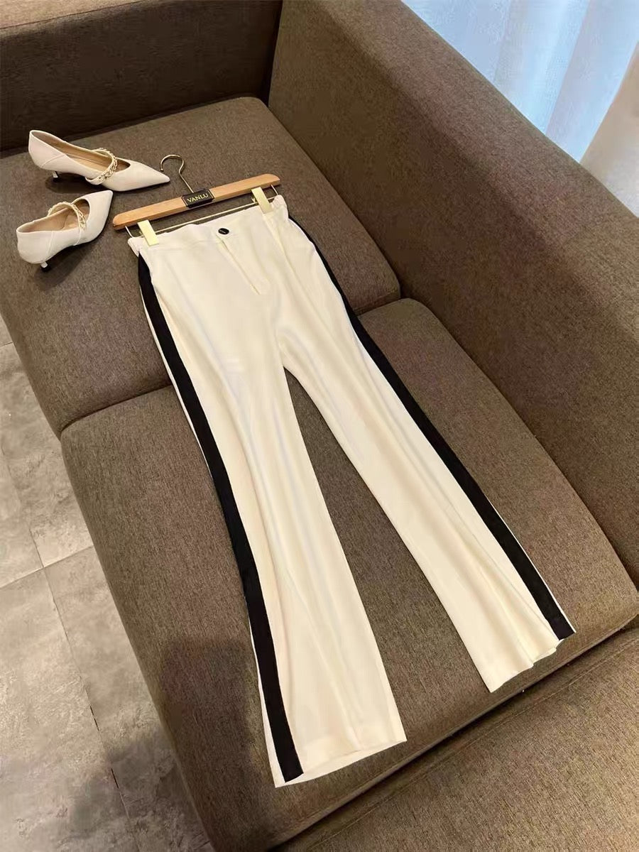 VANLU niche high-end tone fashionable line sense contrast color edge slim suit + wide leg pants suit women 1619