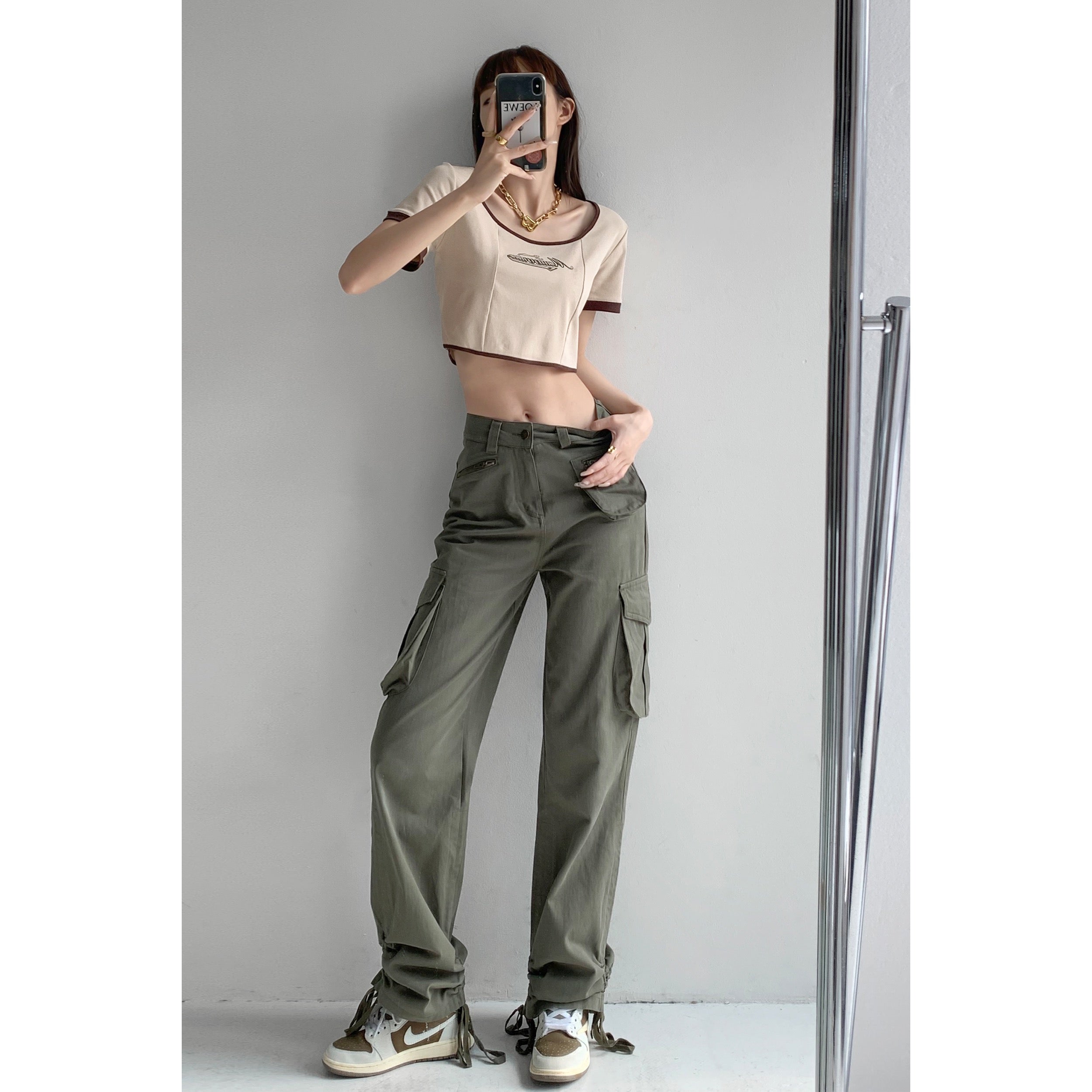 American style functional style multi-pocket high-waisted sports