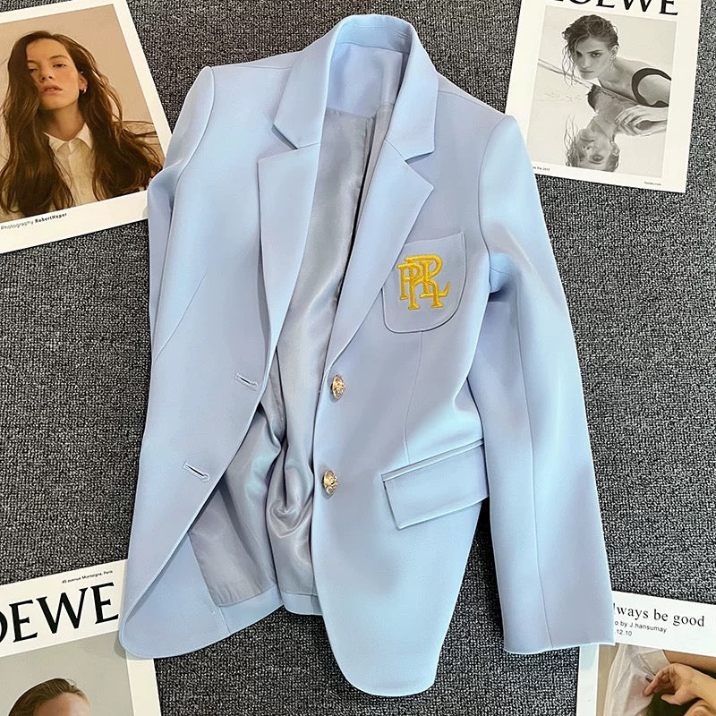 Sky blue embroidered suit jacket women's 2022 spring and autumn new design sense college style temperament niche suit trend 1753