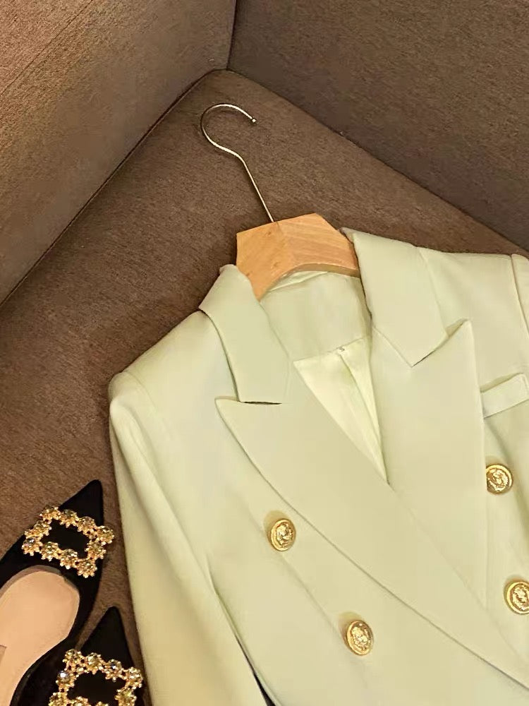 Spring and spring suit jacket female European goods top small light green design slim fit cotton and linen suit 6552