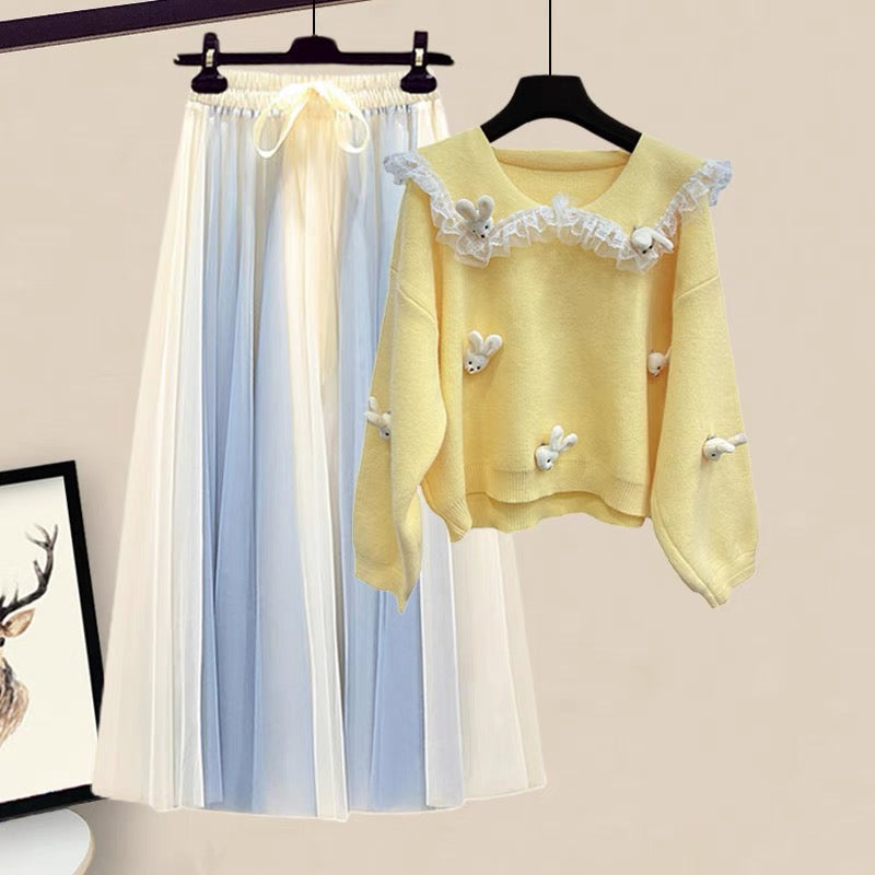 Autumn high-end autumn clothes on the new 2022 this year's popular beautiful rabbit sweater skirt suit women's two-piece suit 1813