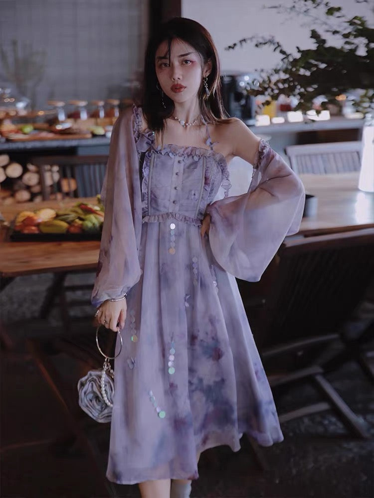 JZ Craftsman "Fleeing Flower Elf" suspender dress 2022 new female niche design summer French dress 1318