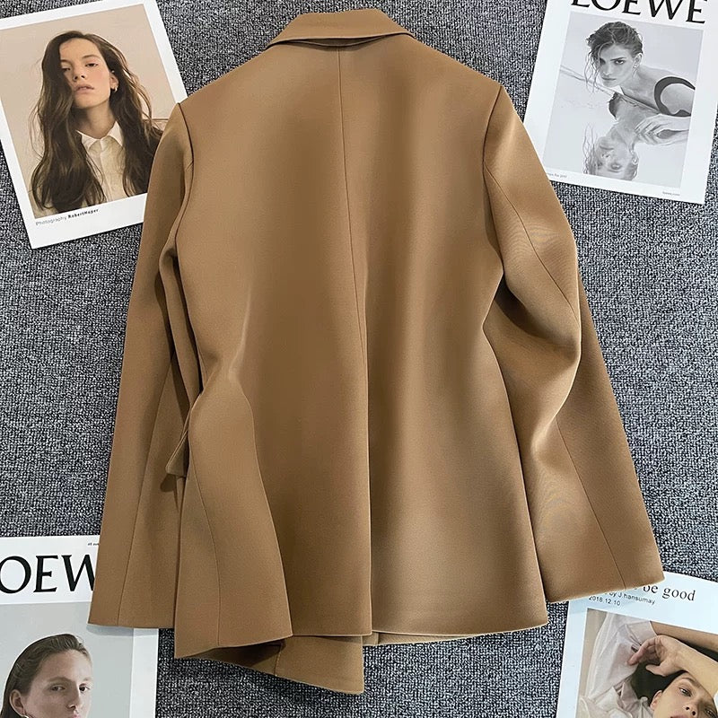 Coffee-colored suit jacket women's 2022 spring and autumn new double-breasted high-end Korean version casual all-match trend suit 1735
