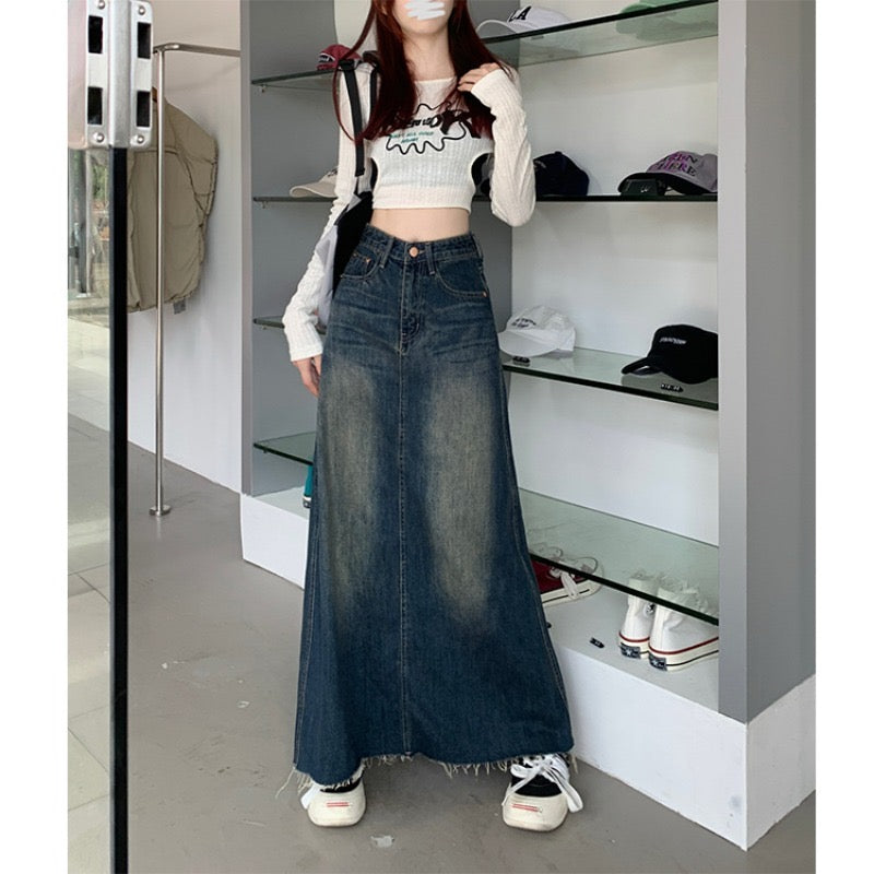 Korean version of high waist retro denim skirt women