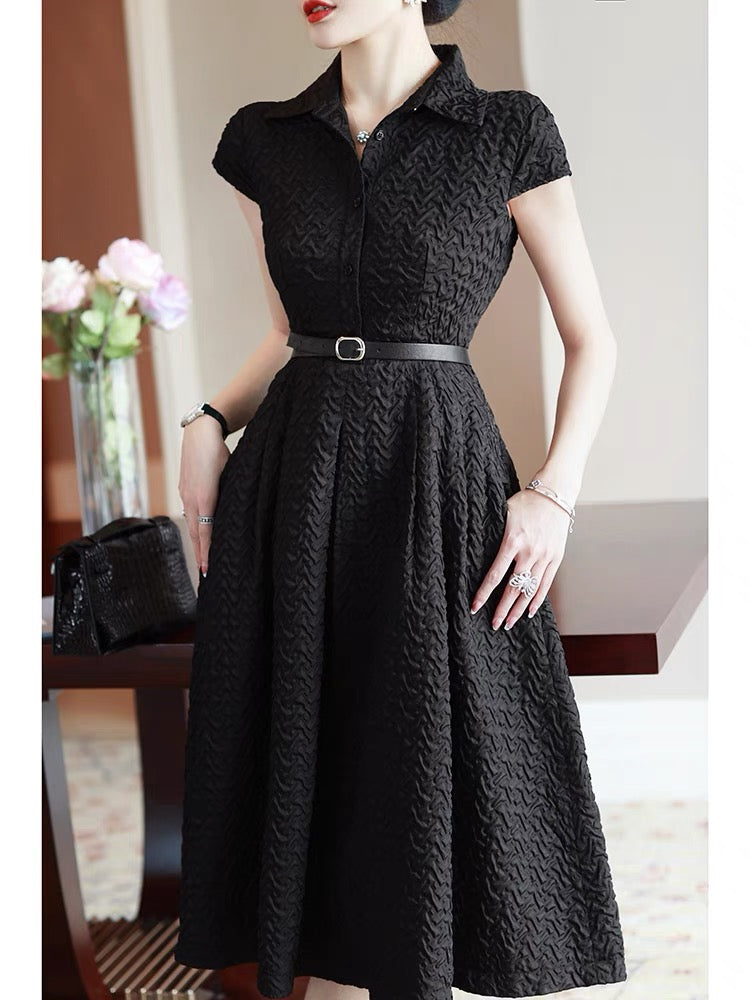 French Hepburn style high-end dress 2022 new women's summer skirt ladies texture black shirt skirt