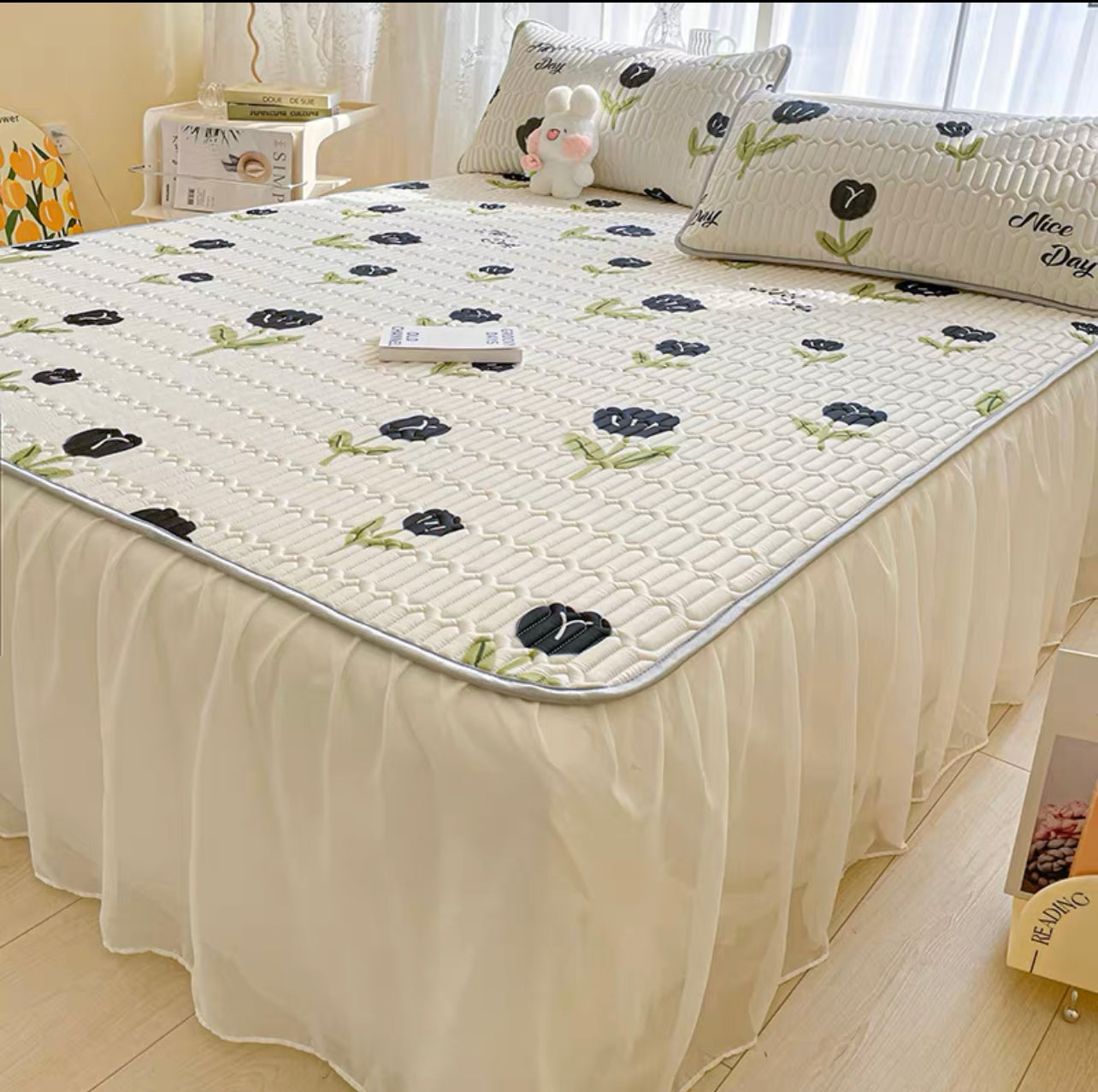Princess style bed skirt style latex mat three-piece set cool feeling ice silk air-conditioning mat summer washable folding bed cover