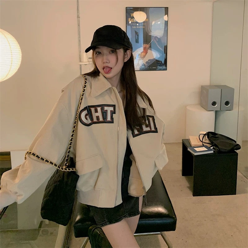 Corduroy long-sleeved work jacket women's autumn new ins tide green loose American retro casual baseball uniform