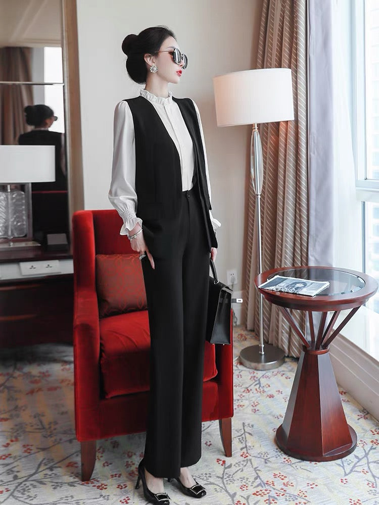 Temperament celebrity professional suit female 2022 new autumn clothes capable shirt vest suit pants fashion three-piece suit 1489