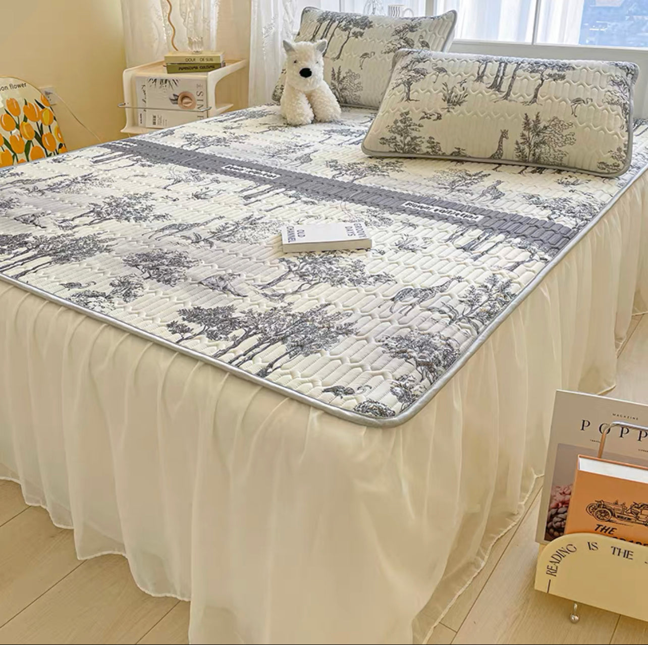Princess style bed skirt style latex mat three-piece set cool feeling ice silk air-conditioning mat summer washable folding bed cover