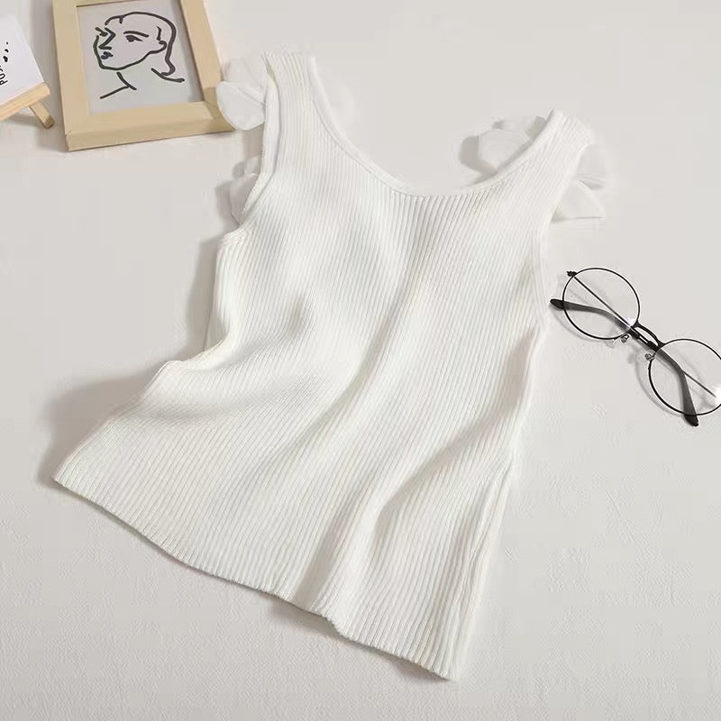 Sexy three-dimensional flower knitted sweater vest female 2022 summer new short section thin camisole tops