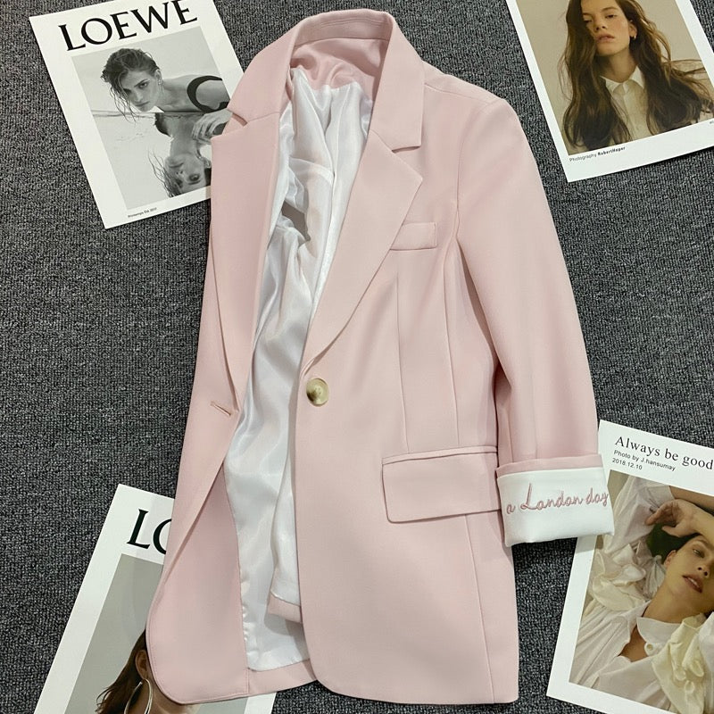 Pale pink embroidered suit jacket women's 2023 spring and autumn new Korean style fashion one button small man trend suit