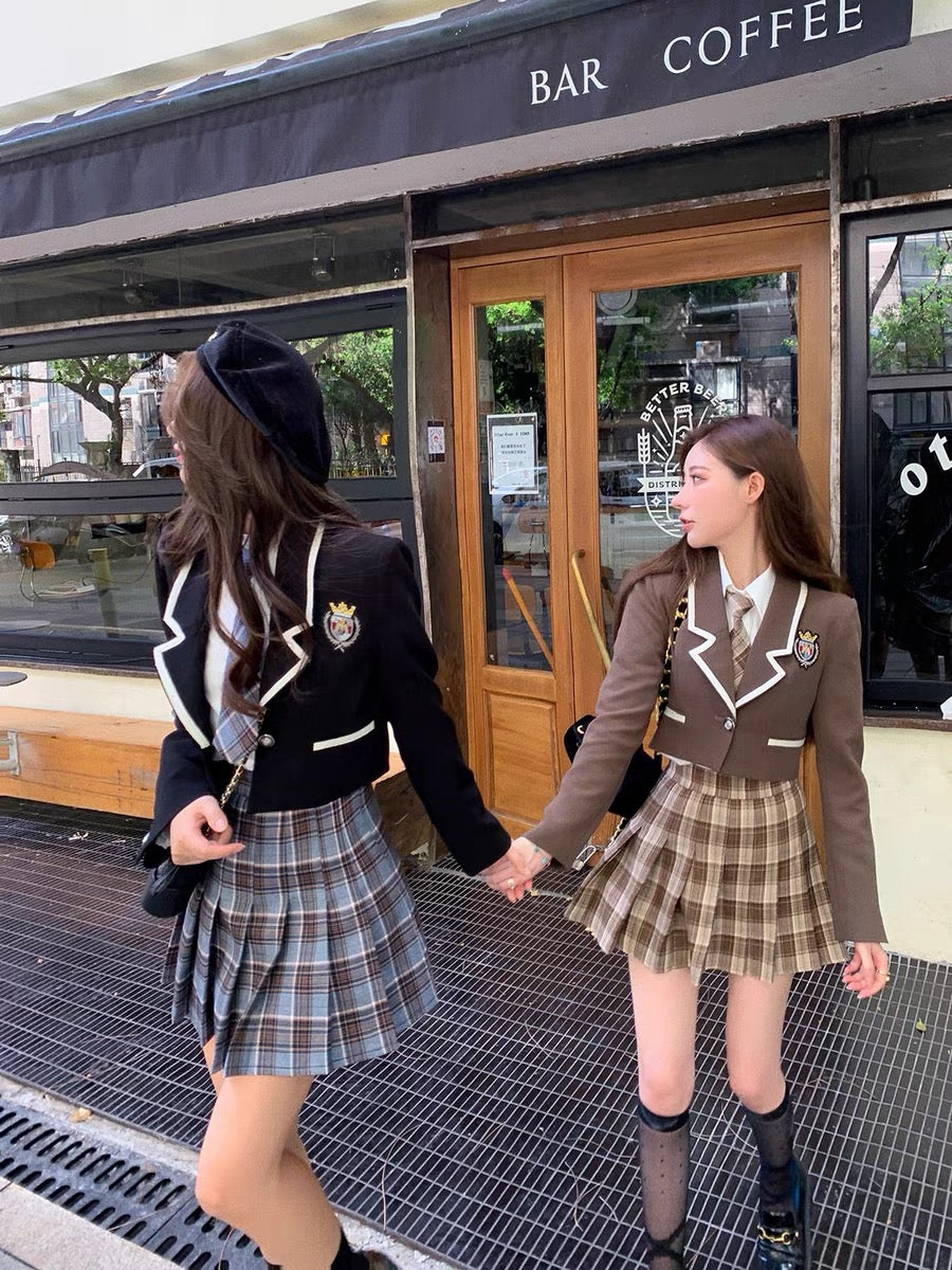 Bingbing is here丨The pure temperament JK British college style pleated skirt suit girl suit new fashion retro 1496
