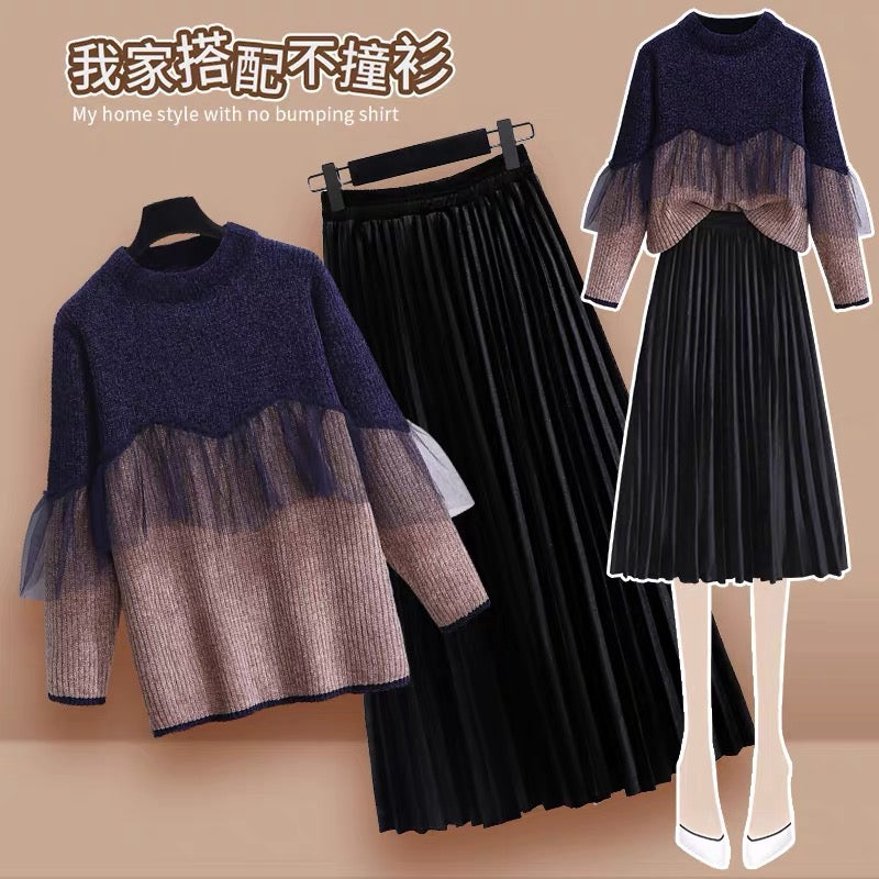 Sweater ladies autumn and winter 2022 new style lazy style design niche fake two purple bottoming sweaters