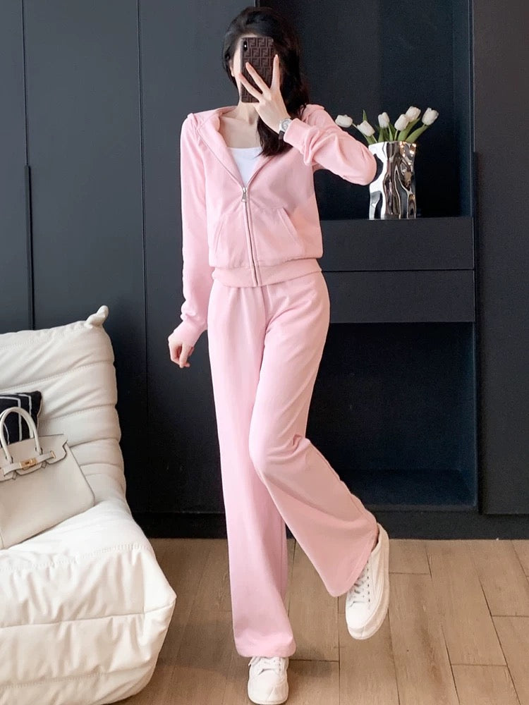 Pink age-reducing sports and leisure suits women's autumn 2022 new trendy fashion foreign style sweater net red two-piece tide