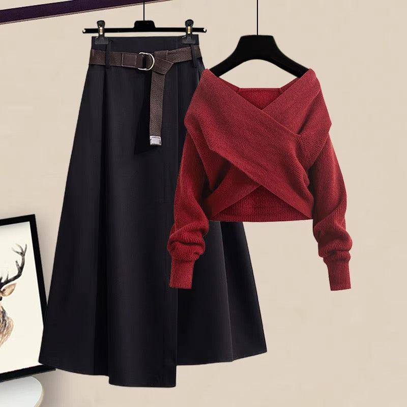 Autumn Xiaoxiangfeng light familiar style knitted sweater skirt skirt suit 2022 new women's autumn two-piece suit