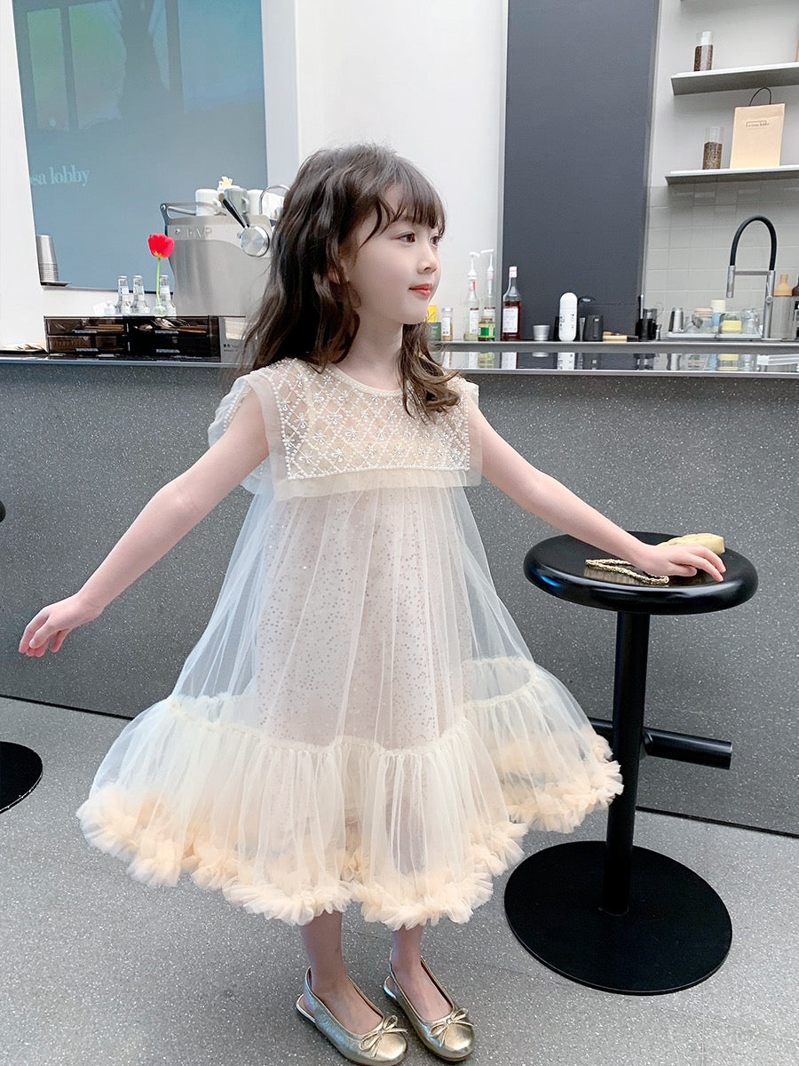 Girls' dress 2023 new summer dress children's Korean version casual pearl skirt princess dress baby summer sweet