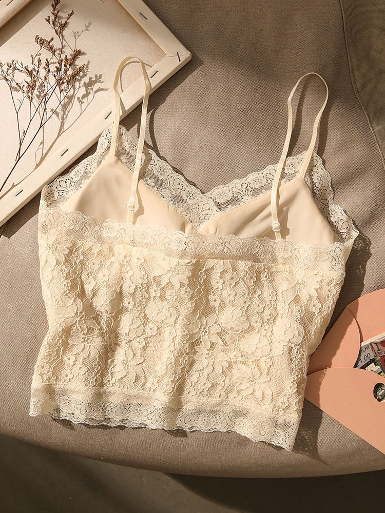 Chic Breast Lace Zipper Camisole Top Women's Outerwear Sexy Beauty Strap Chest Pad Bottom Tube Top Top