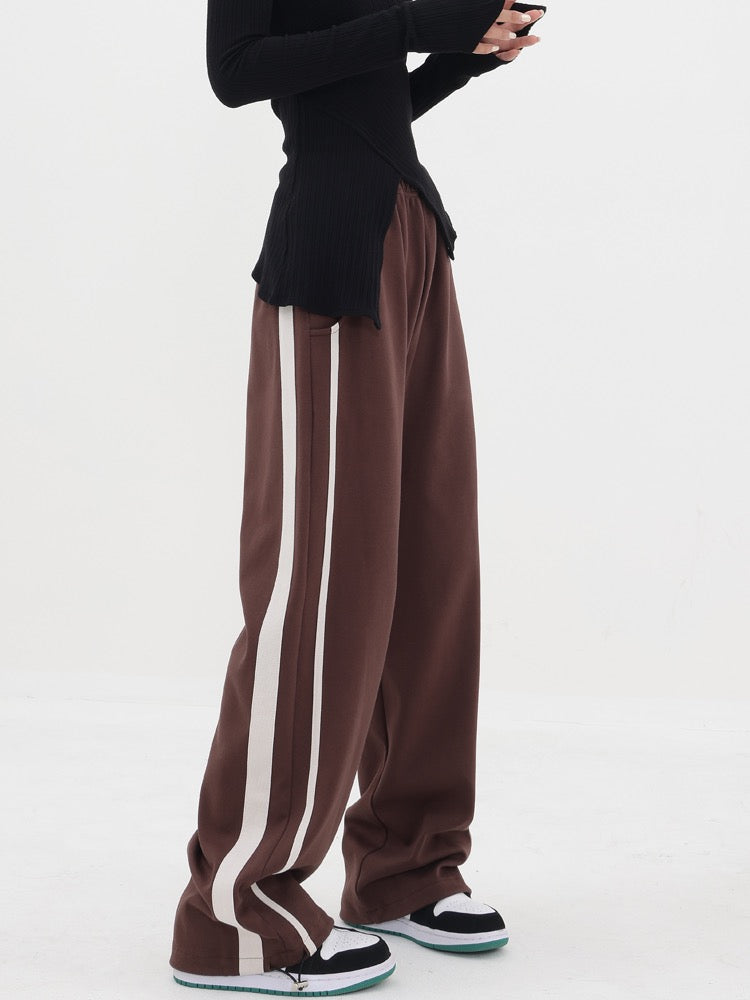 KEN STUDIO American street pants women's autumn and winter striped loose casual pants niche design sports trousers