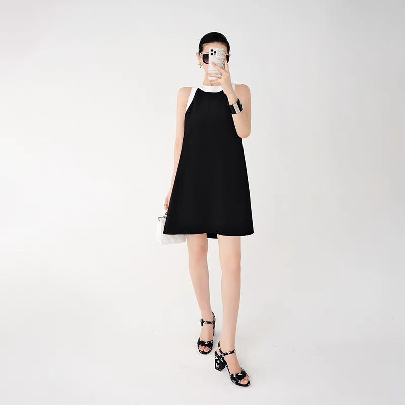 WANGXO black sleeveless vest dress women's summer 2022 new loose high-end contrast color A-line skirt