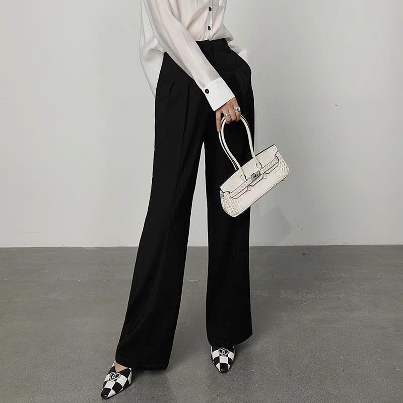 WANGXO black casual suit pants women's summer 2022 new temperament all-match straight wide-leg pants mopping trousers