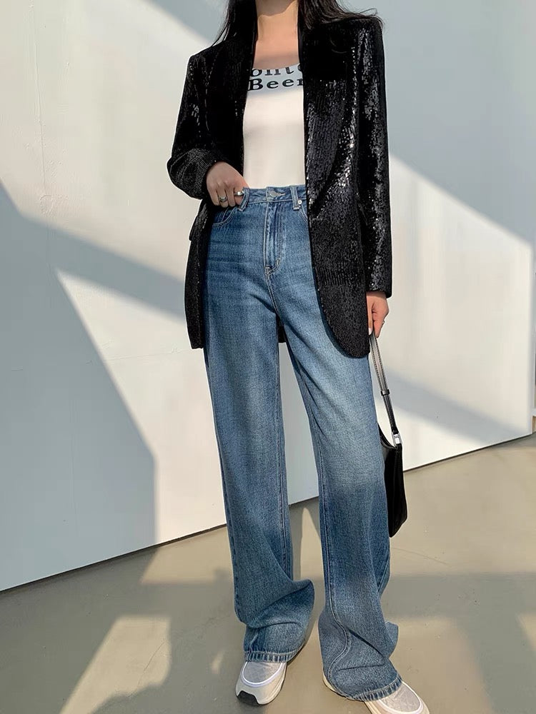 WANGXO gao-level small suit 2022 new design sequin embroidery niche black silhouette suit women