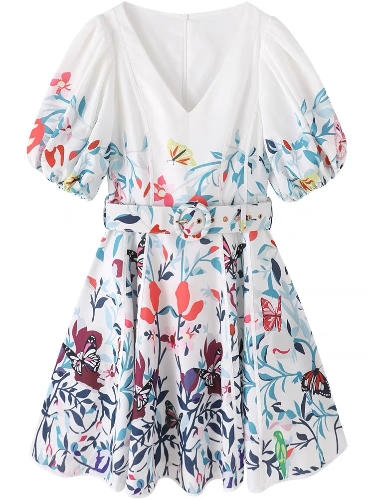 Skirt small women's clothing 2022 new summer dress temperament ladies floral v-neck waist tea break French dress