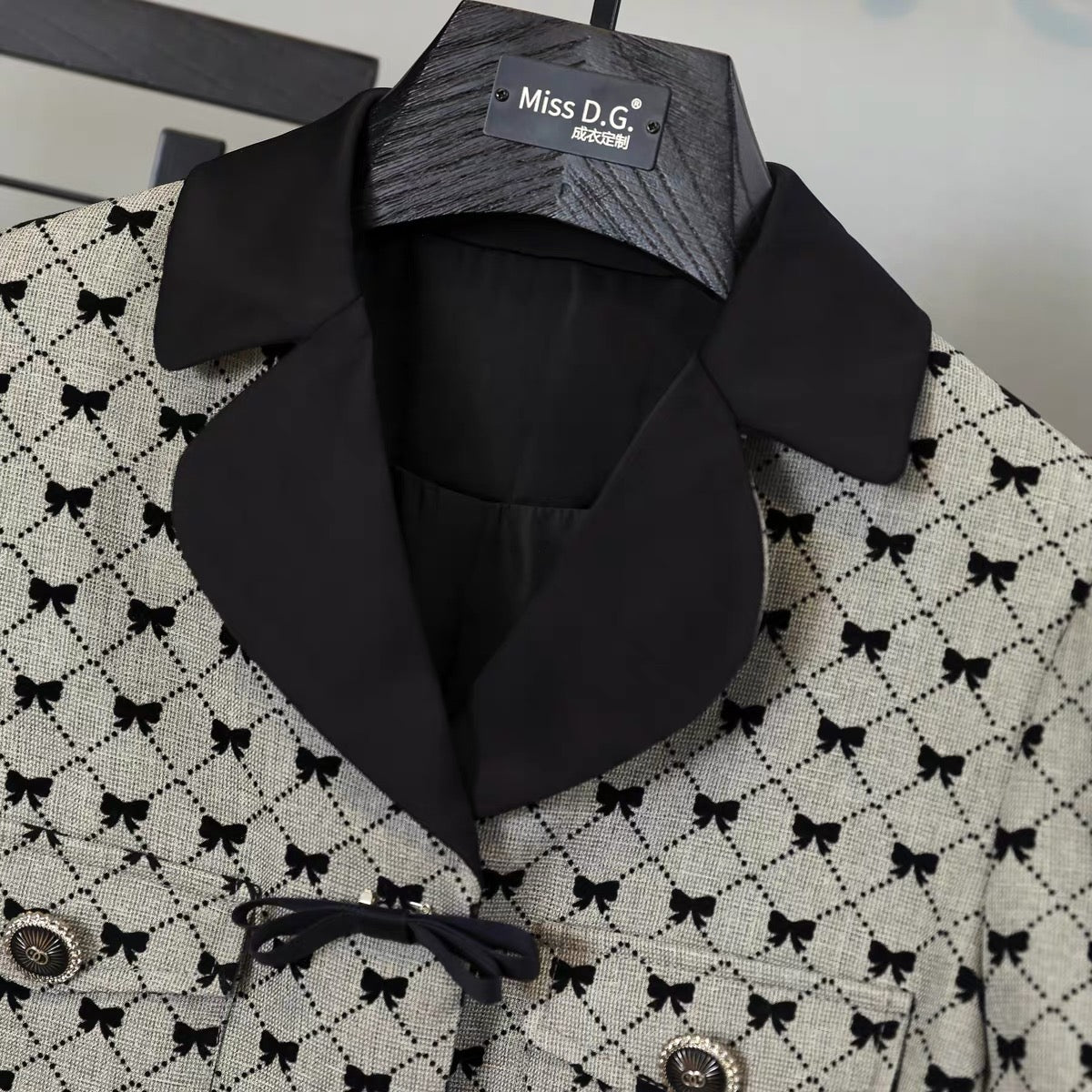 Miss DG summer suit female summer suit skirt two-piece set Western style bow short-sleeved top small fragrance suit
