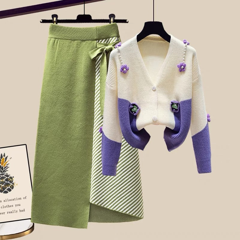 Autumn outfit with a whole set of small fragrance sweater with skirt can be salty or sweet high-end suit skirt autumn two-piece suit