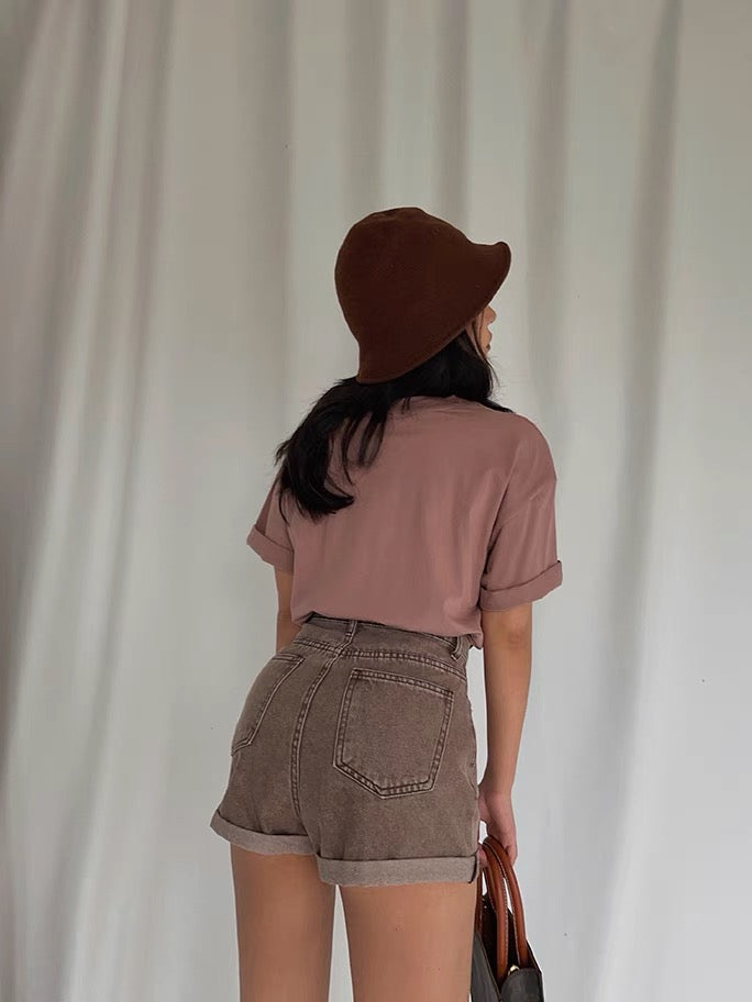 European and American street retro brick red letter pattern printed short-sleeved T-shirt summer loose all-match top 2021